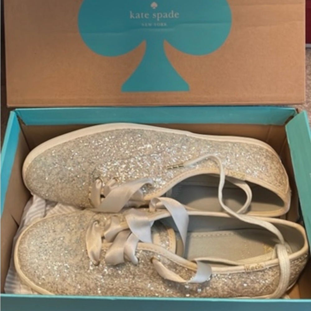 Keds Kate Spade like new Sparkle Sneakers 6.5 satin & cotton laces, box
